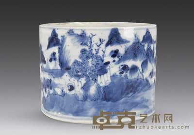 清 青花山水笔筒 高10cm
